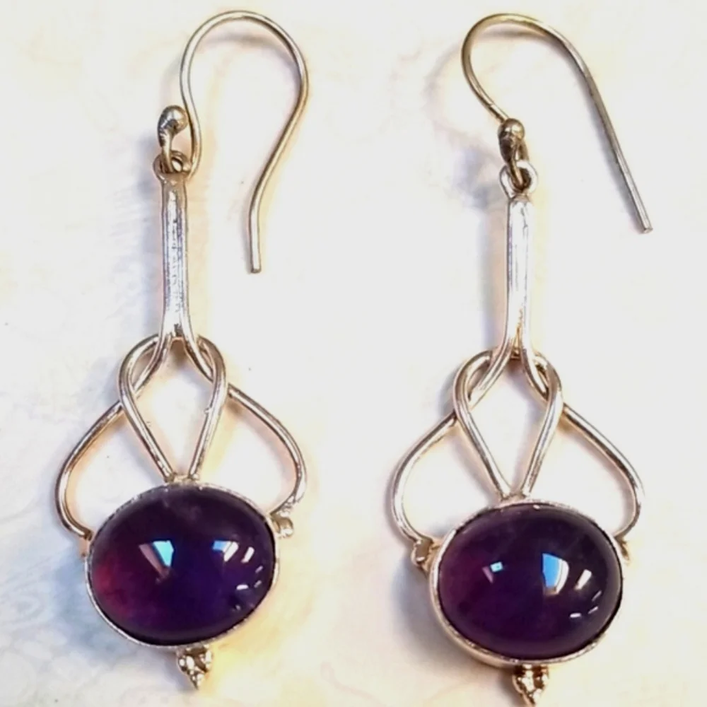 Hand Crafted Amethyst .925 Sterling Silver Hook Pierced Earrings